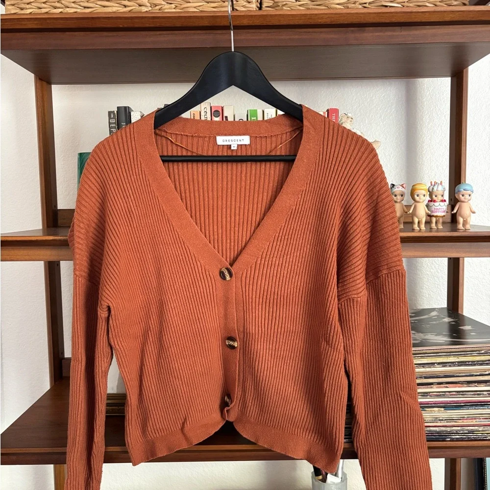 ASOS Rust Ribbed V‑Neck Button Cardigan - Picture 2 of 3